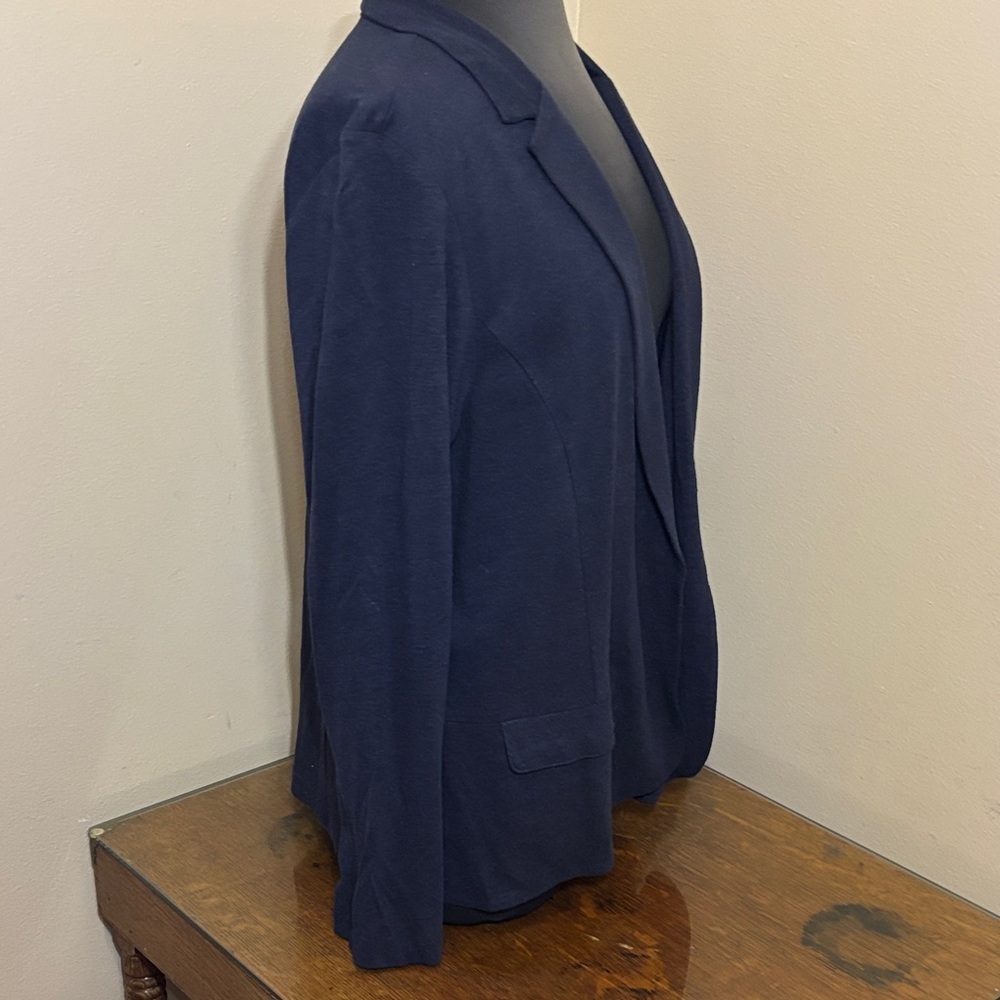 J Jill Navy Blue Open Front Blazer, Linen blend, large, EUC - Picture 3 of 7